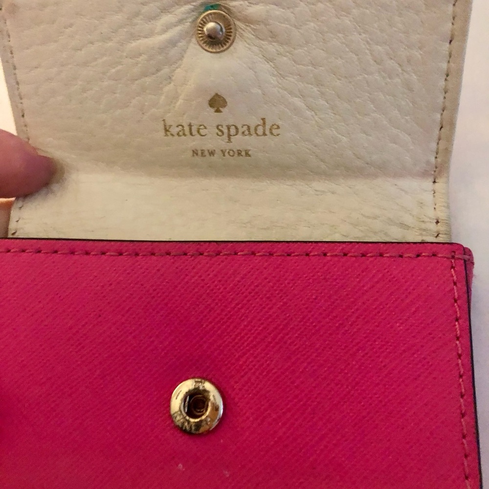 kate spade new york Pink and Cream Polka Dot Leather Mini Wallet Snap Card Case